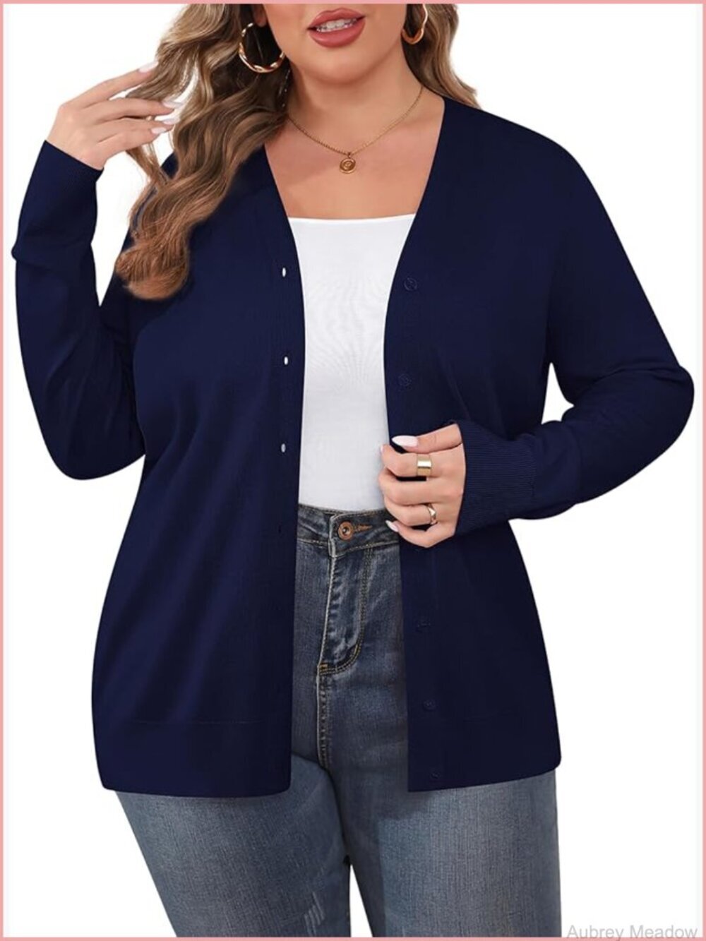 Plus Size V-Neck Button Front Cardigan Sweater,Loose Fit